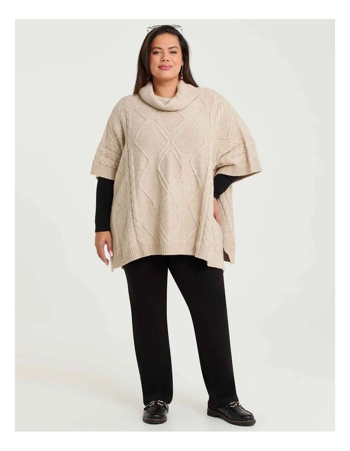 New Cable Relaxed Poncho in Natural image 4