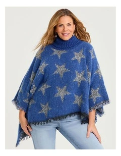 Star Sequin Poncho in Blue