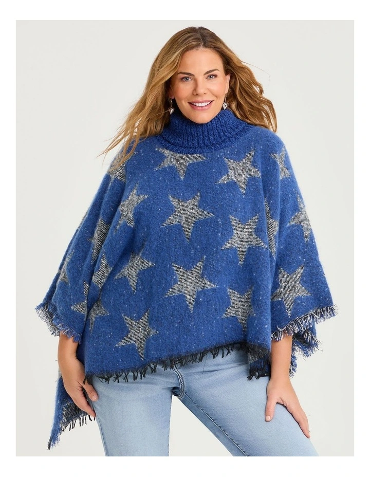 Star Sequin Poncho in Blue image 1