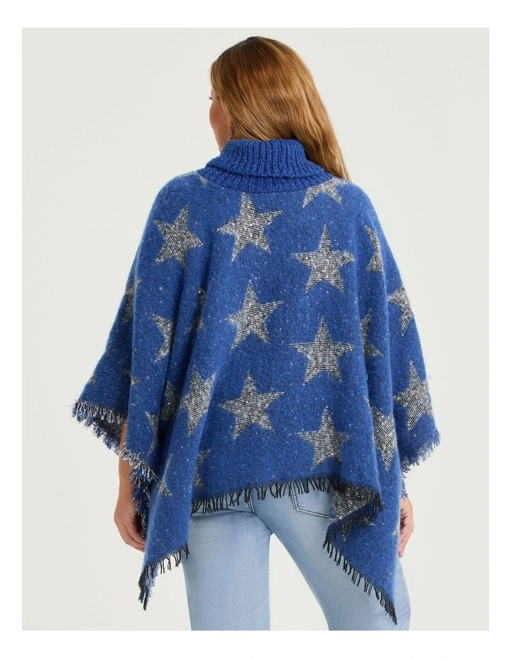Star Sequin Poncho in Blue image 2