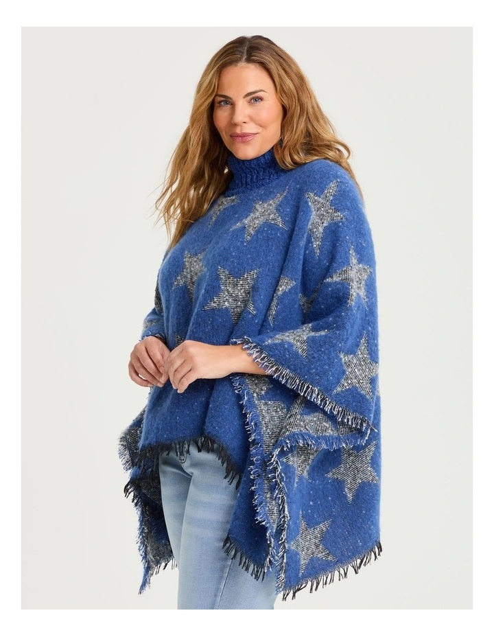 Star Sequin Poncho in Blue image 3