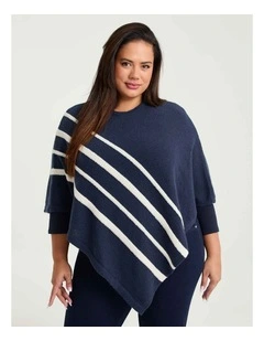Casual Striped Poncho in Navy and White