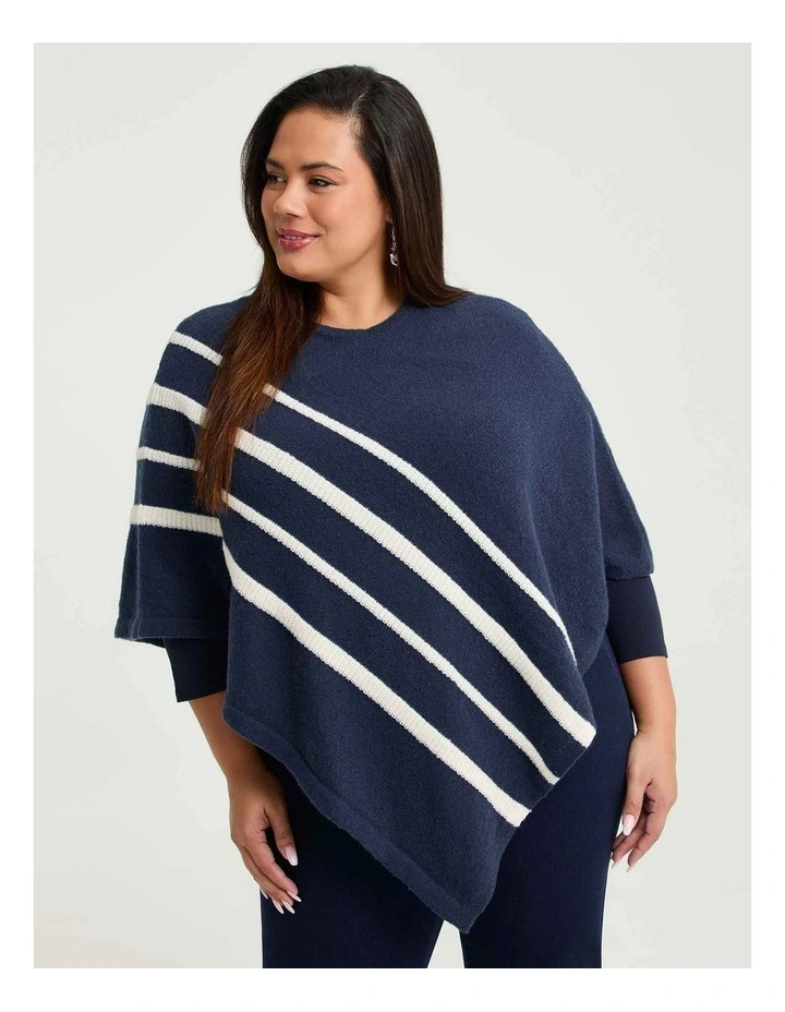 Casual Striped Poncho in Navy and White image 3