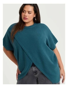Split Front Relaxed Poncho in Teal