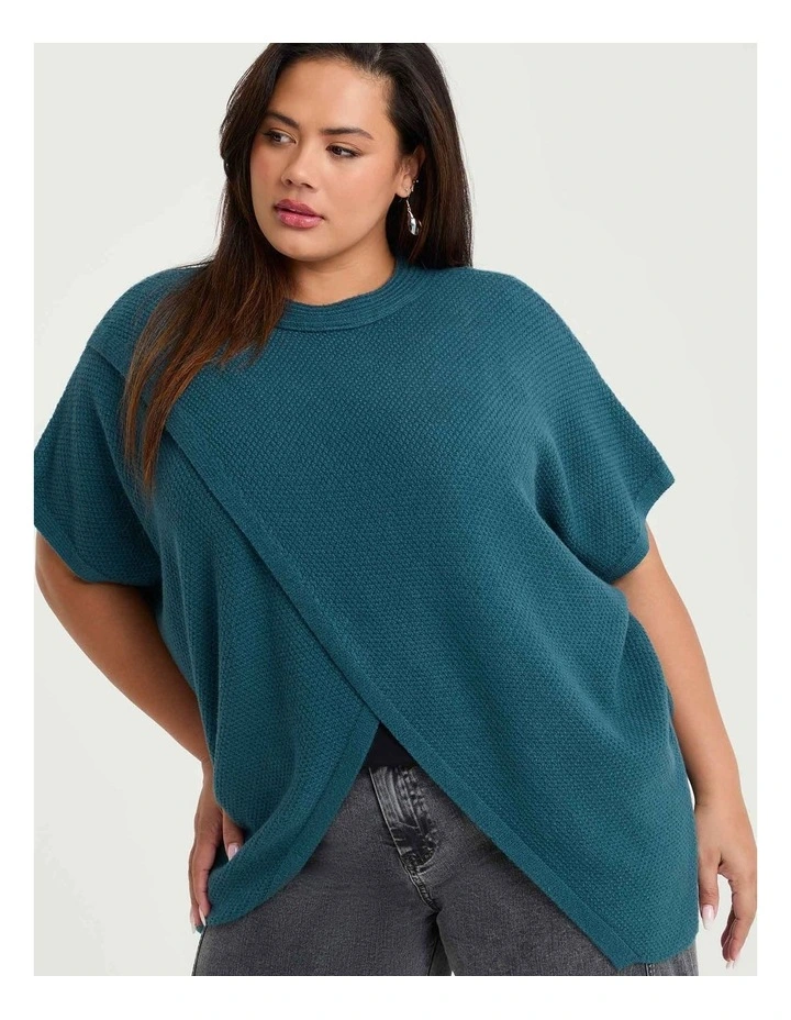 Split Front Relaxed Poncho in Teal image 1
