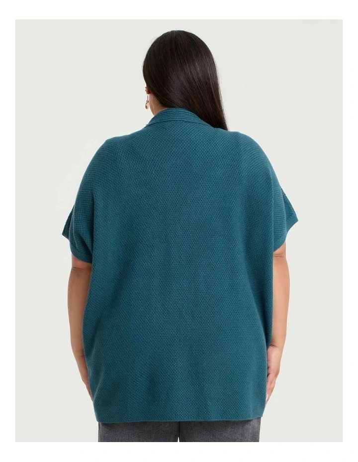 Split Front Relaxed Poncho in Teal image 2