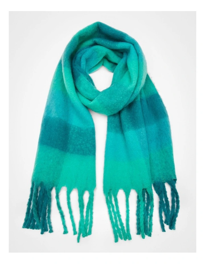 Greens Check Fuzzy Scarf in Green image 1