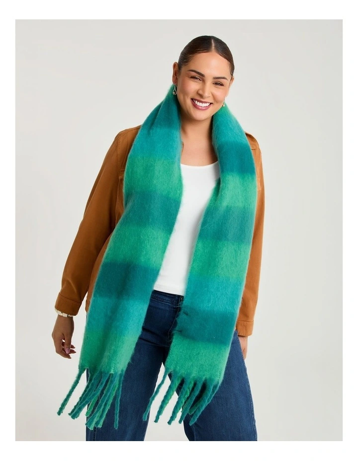 Greens Check Fuzzy Scarf in Green image 2