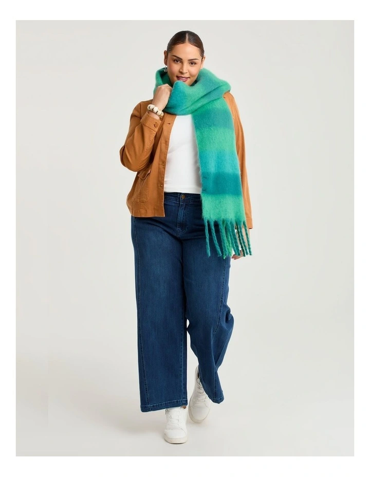 Greens Check Fuzzy Scarf in Green image 3