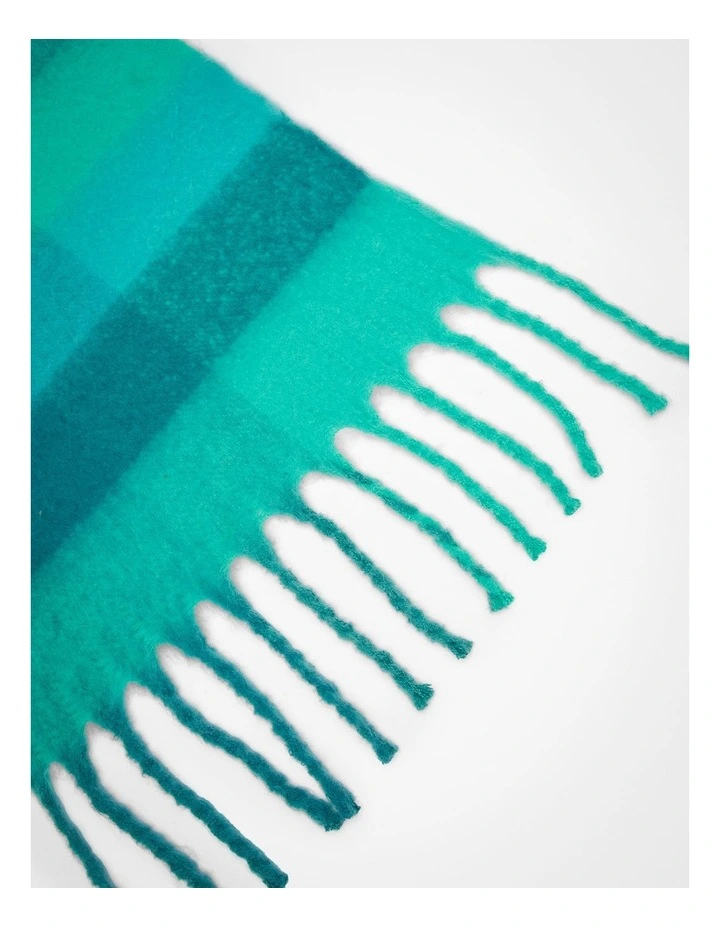 Greens Check Fuzzy Scarf in Green image 4