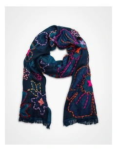 Neon Floral Embroidered Scarf Multi