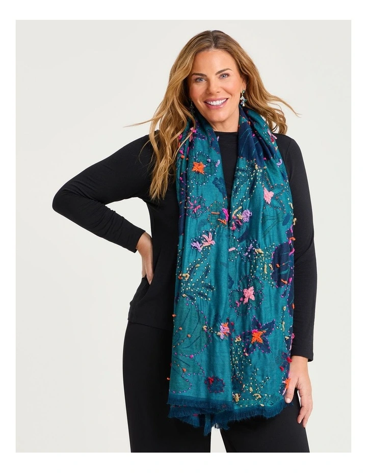 Neon Floral Embroidered Scarf Multi image 2