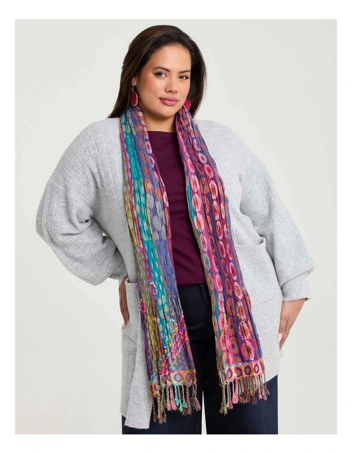 Shirred Jacquard Scarf in Multi Spot Print image 2