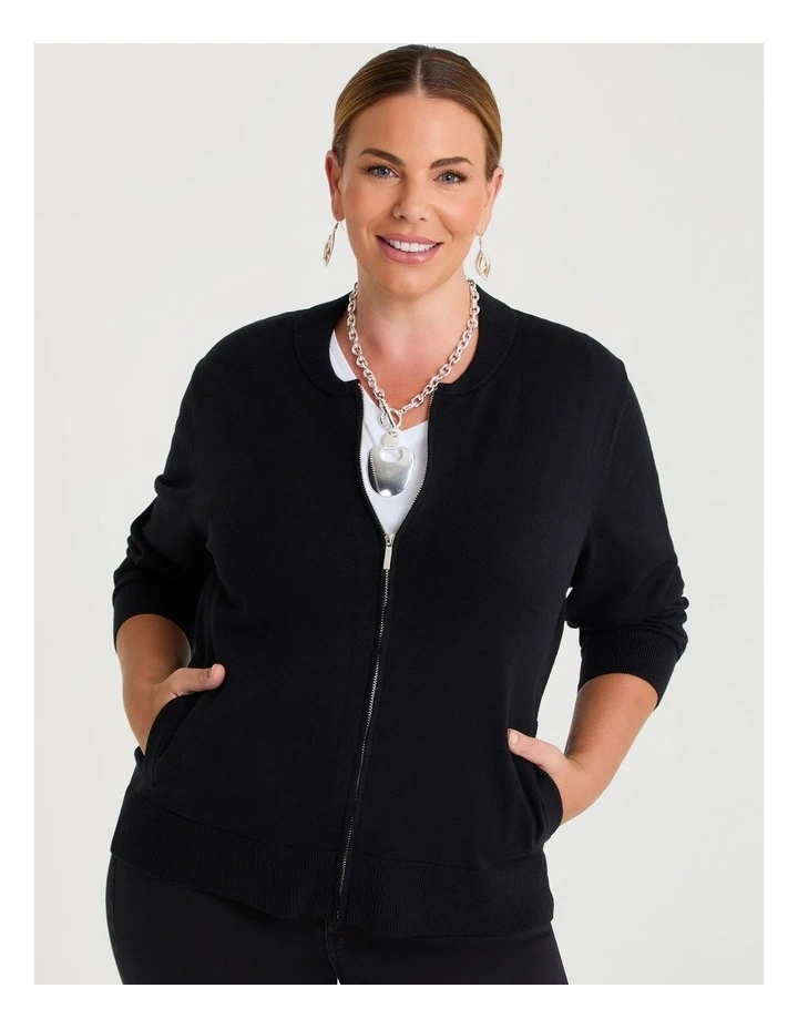 Zip Bomber Natural Cardigan Black image 1