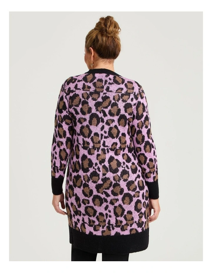 Leopard Long Wool Mix Cardigan Lilac Leopard image 2