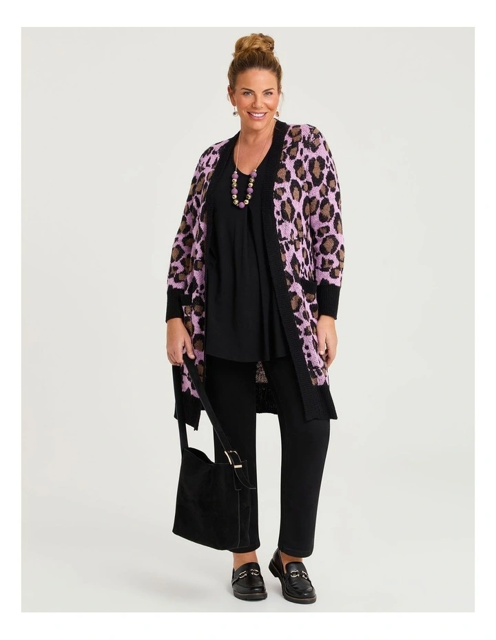 Leopard Long Wool Mix Cardigan Lilac Leopard image 4