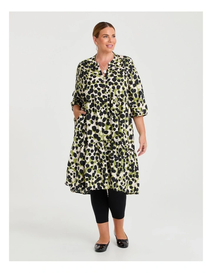 Natural Midi Print Dress Green Print image 1