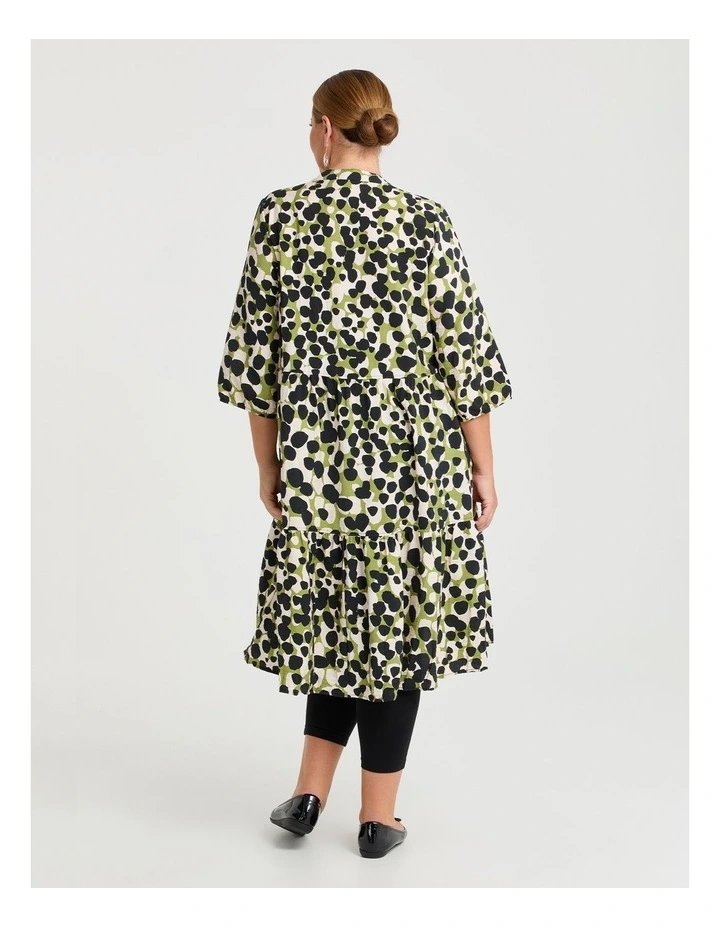 Natural Midi Print Dress Green Print image 2