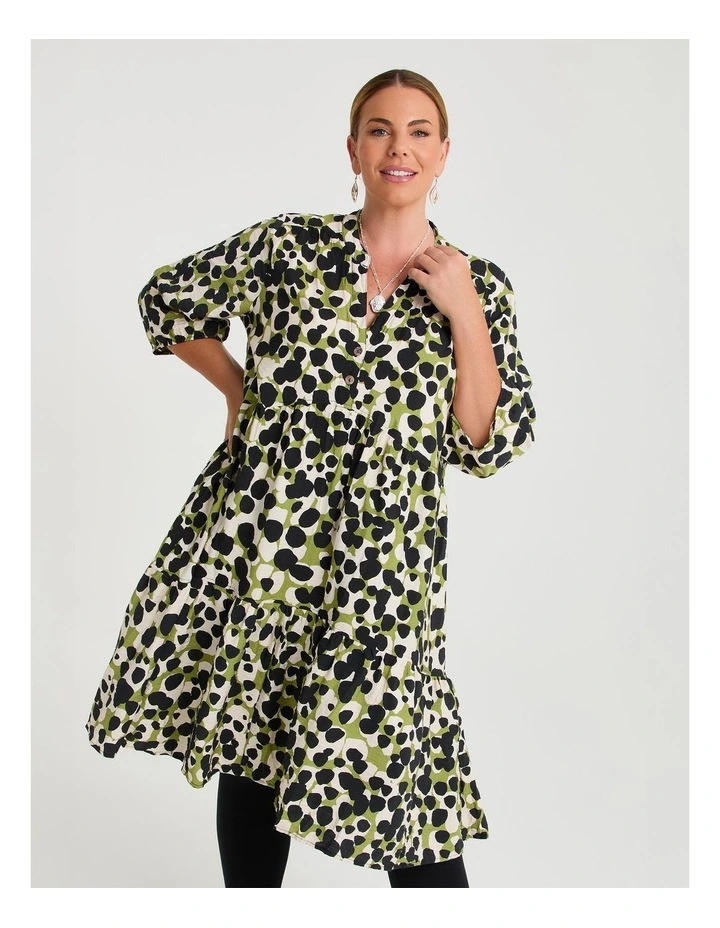Natural Midi Print Dress Green Print image 3