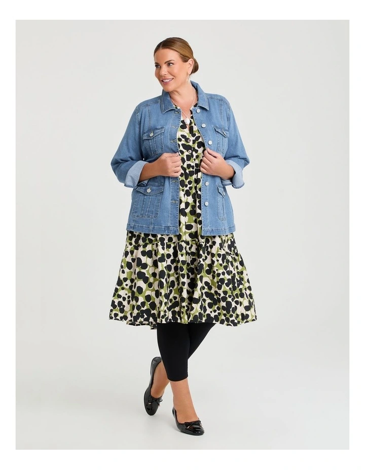 Natural Midi Print Dress Green Print image 4