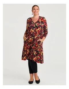 Pearl Printed Tier Dress Black in multi