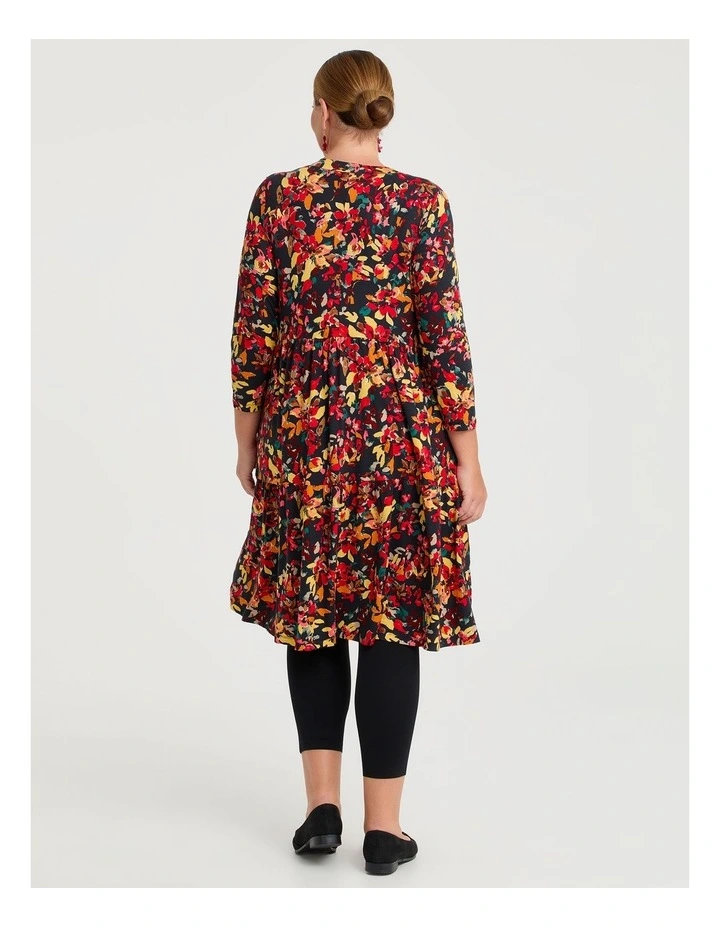 Pearl Printed Tier Dress Black in multi image 2