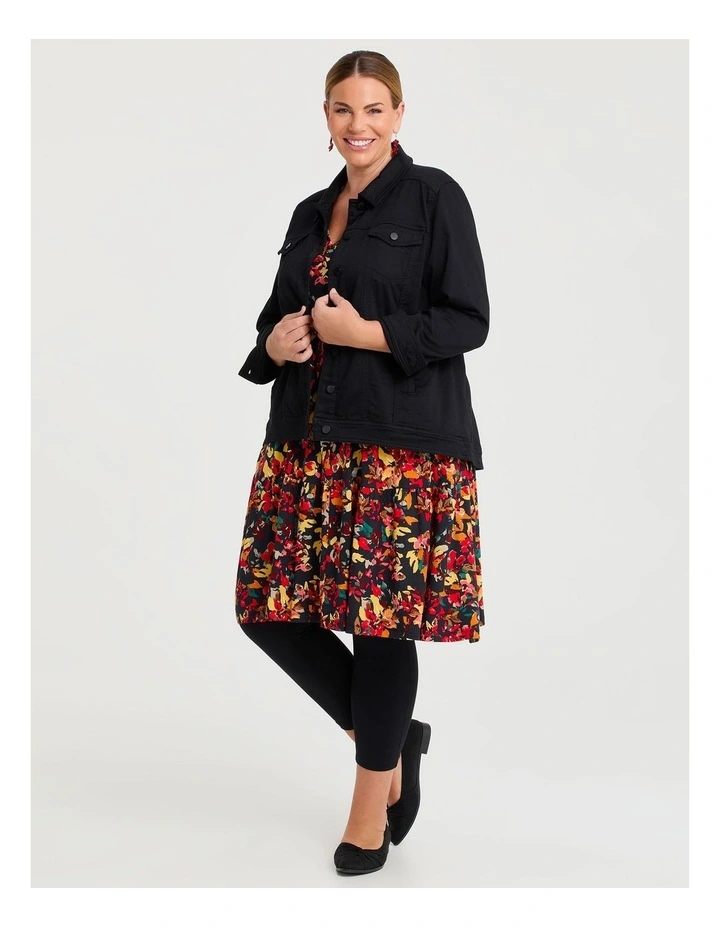 Pearl Printed Tier Dress Black in multi image 4