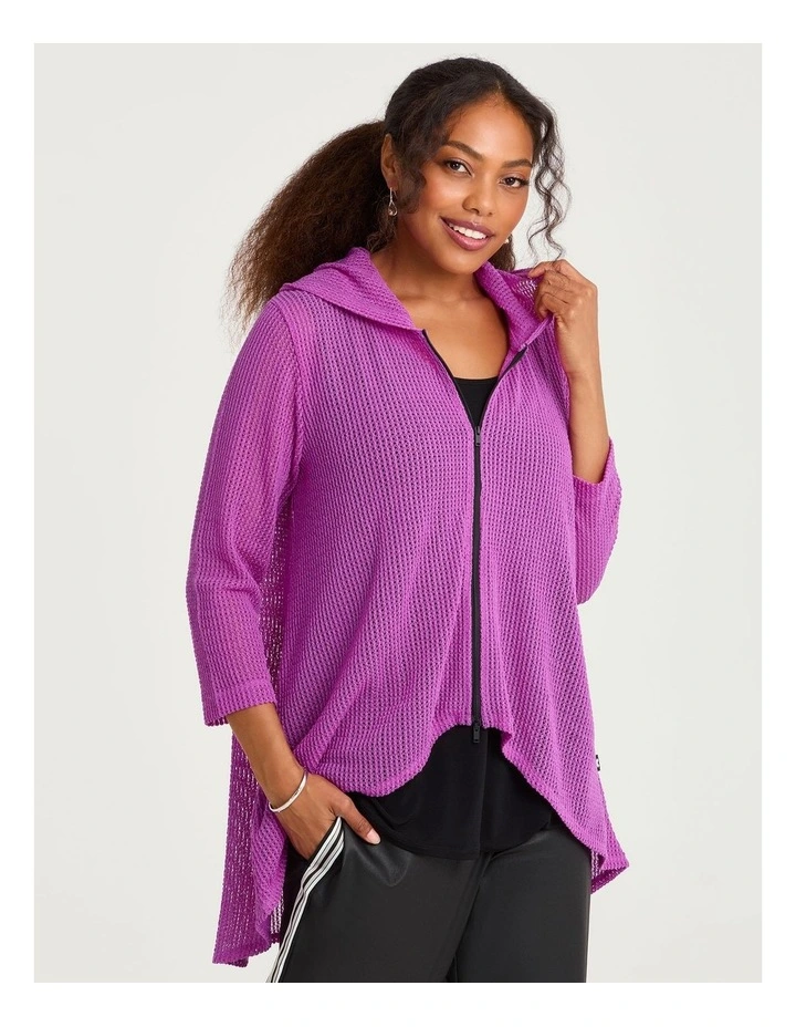 Textured Moanna Zip Cardigan in Deep Fuchsia image 3