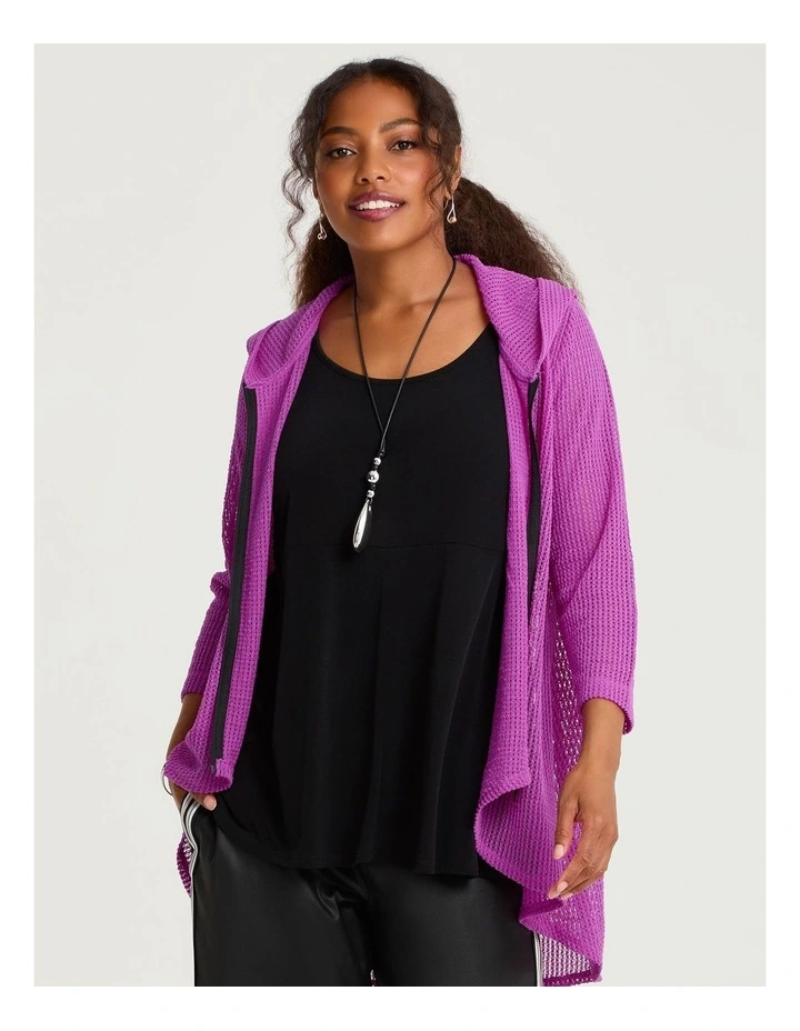 Textured Moanna Zip Cardigan in Deep Fuchsia image 4