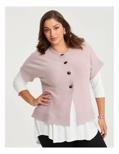 Button Cosy Knit Natural Cardigan in Dusty Pink