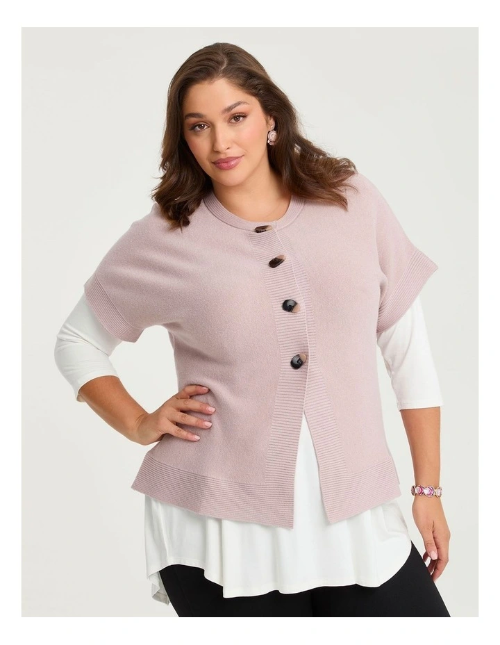 Button Cosy Knit Natural Cardigan in Dusty Pink image 1