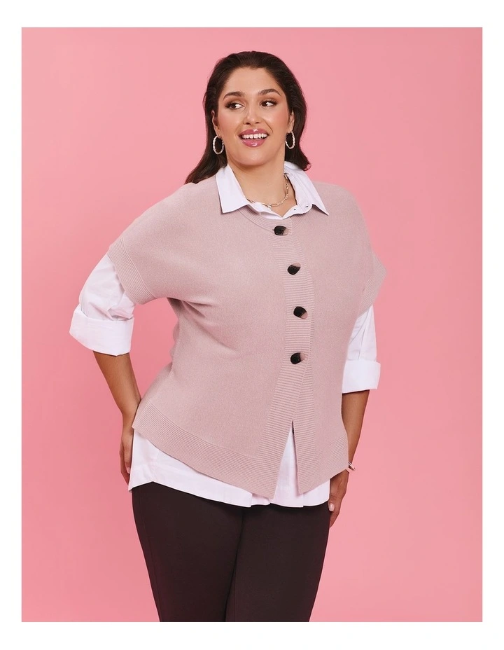 Button Cosy Knit Natural Cardigan in Dusty Pink image 4