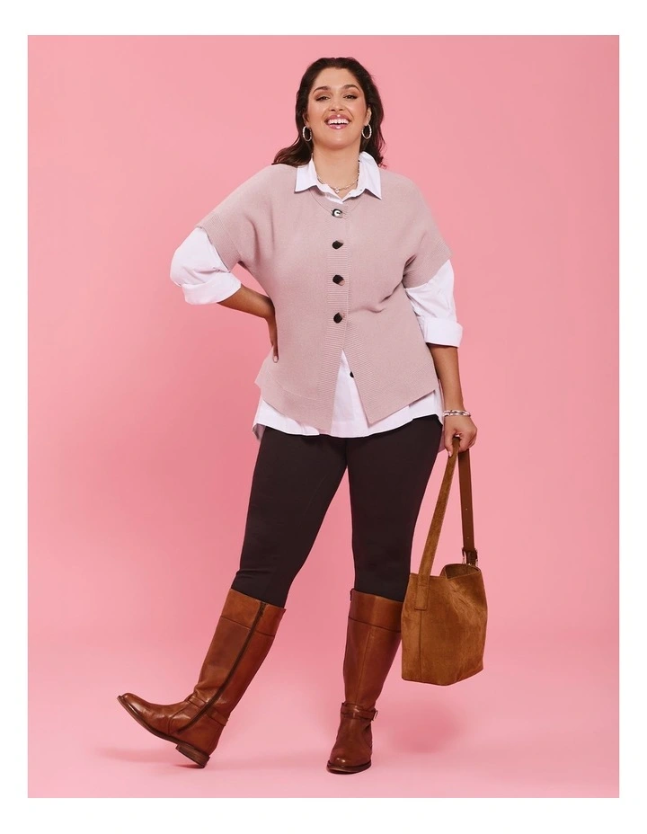 Button Cosy Knit Natural Cardigan in Dusty Pink image 5