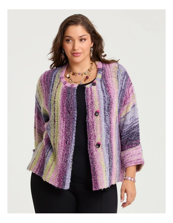 Wool Blend Ombre Knit Cardigan in Berry Multi image 1