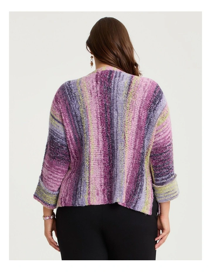 Wool Blend Ombre Knit Cardigan in Berry Multi image 2