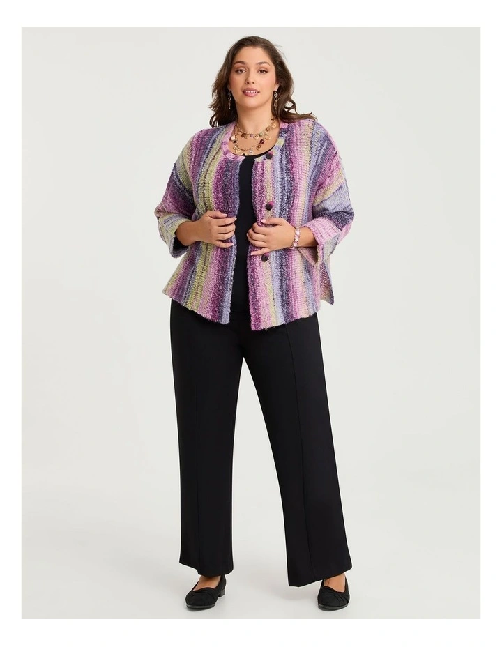Wool Blend Ombre Knit Cardigan in Berry Multi image 3