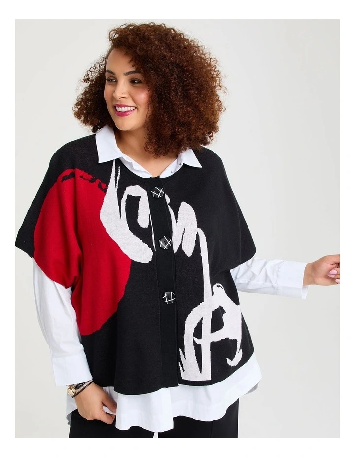 Jacquard Knit Cotton Cardigan in Ribbon Red image 1