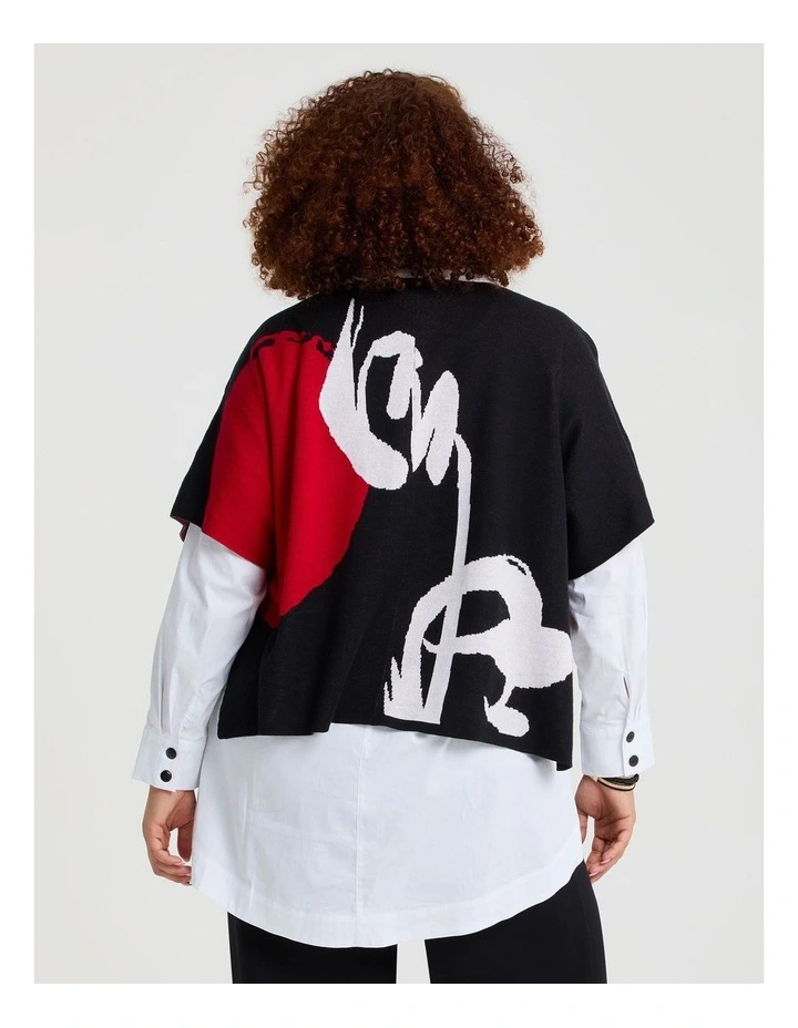 Jacquard Knit Cotton Cardigan in Ribbon Red image 2