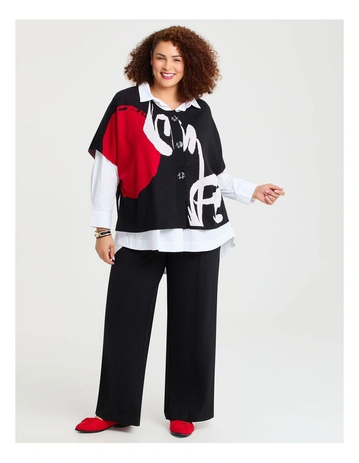 Jacquard Knit Cotton Cardigan in Ribbon Red image 3