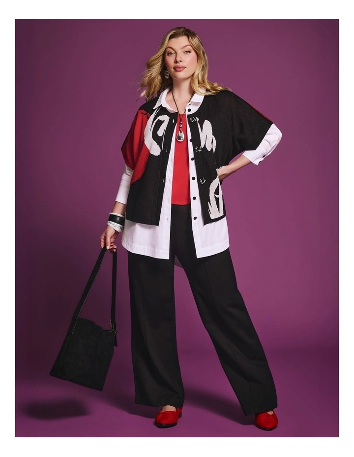 Jacquard Knit Cotton Cardigan in Ribbon Red image 6