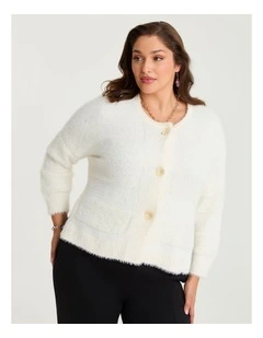 Fluffy Stripe Button Cardigan in Ivory Cream