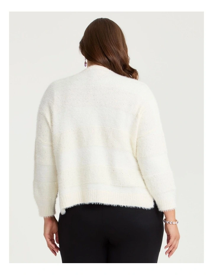Fluffy Stripe Button Cardigan in Ivory Cream image 2