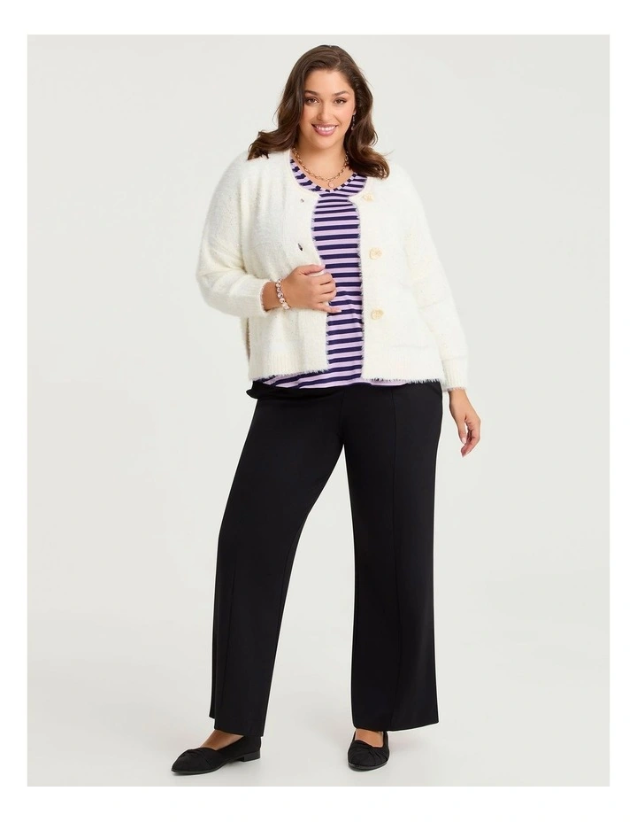 Fluffy Stripe Button Cardigan in Ivory Cream image 4