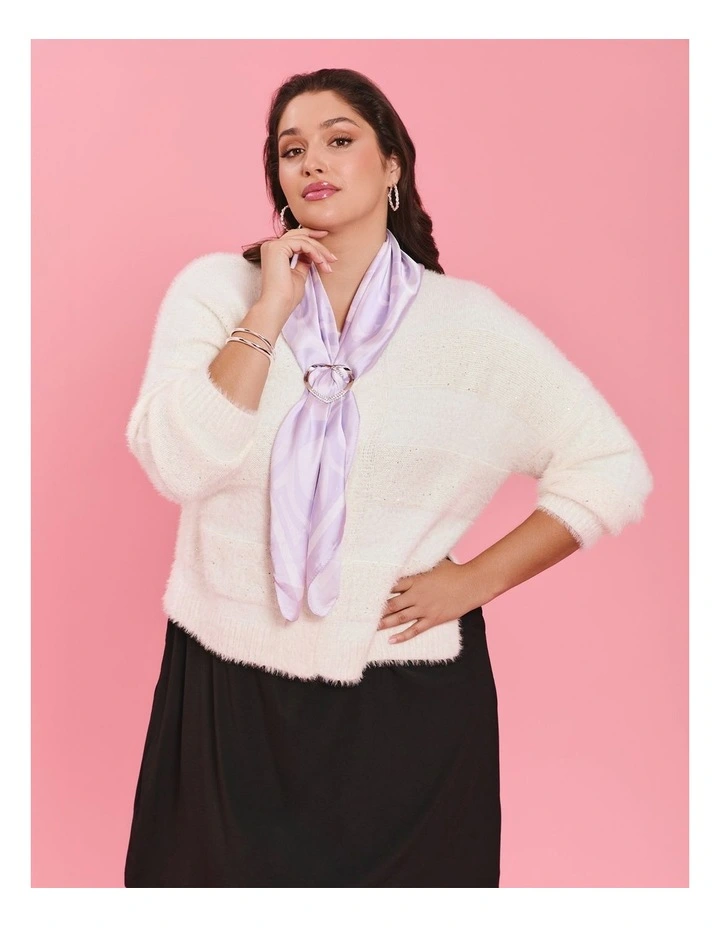 Fluffy Stripe Button Cardigan in Ivory Cream image 5