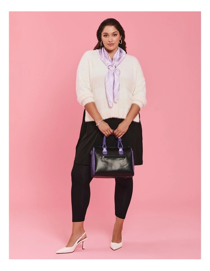 Fluffy Stripe Button Cardigan in Ivory Cream image 6