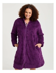 Jacquard Hooded Dressing Gown Plum