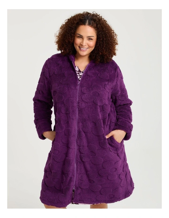 Jacquard Hooded Dressing Gown Plum image 1