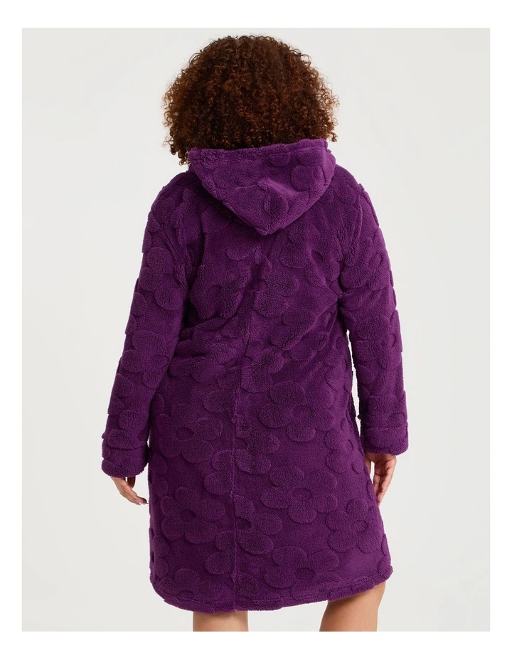 Jacquard Hooded Dressing Gown Plum image 2