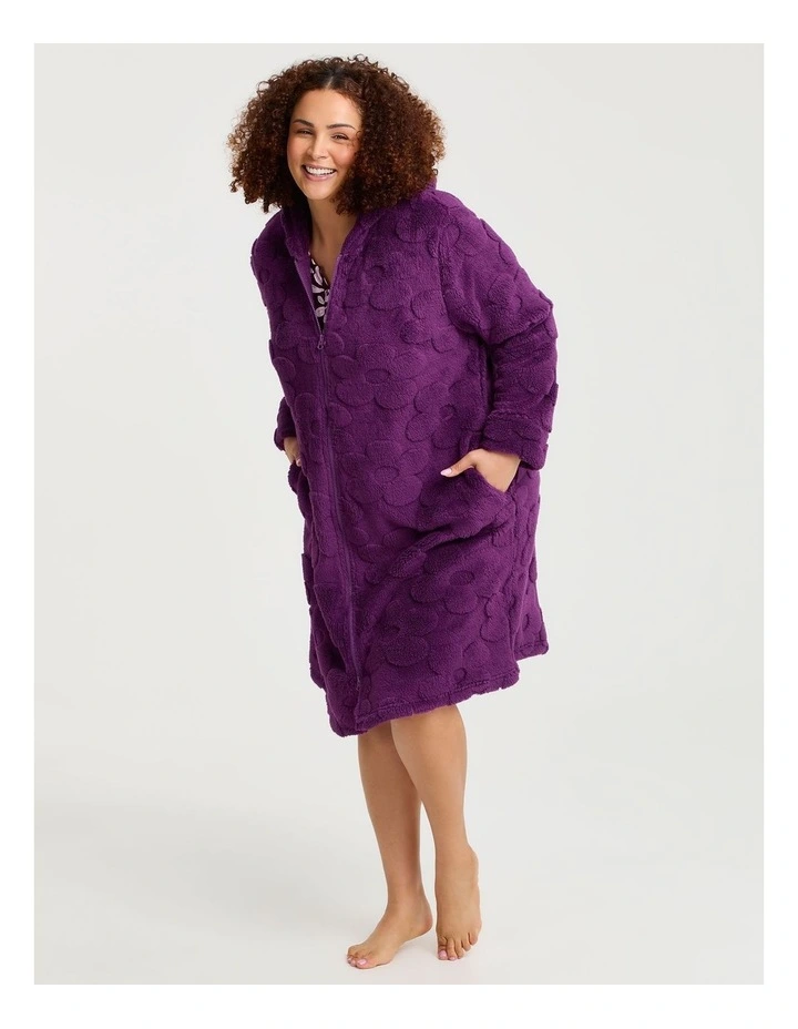 Jacquard Hooded Dressing Gown Plum image 3