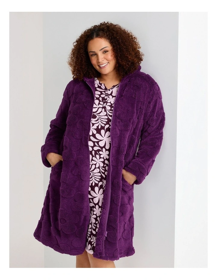 Jacquard Hooded Dressing Gown Plum image 4